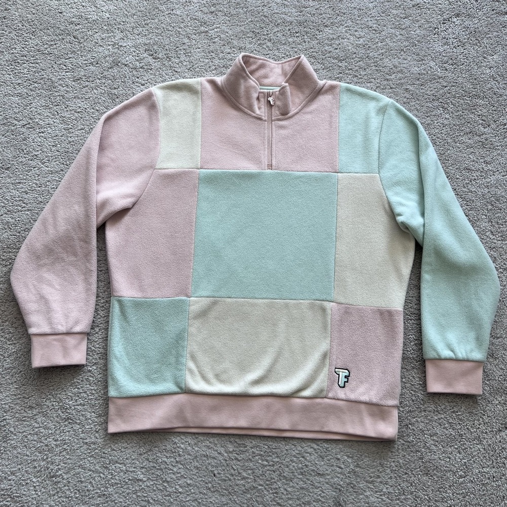 Teddy Fresh Sweatshirt Mens XL Multicolor Colorblock Fleece 1/4 Zip Mock Neck